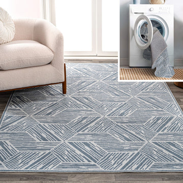 Vector Modern Coastal Geometric Machine-washable Area Rug